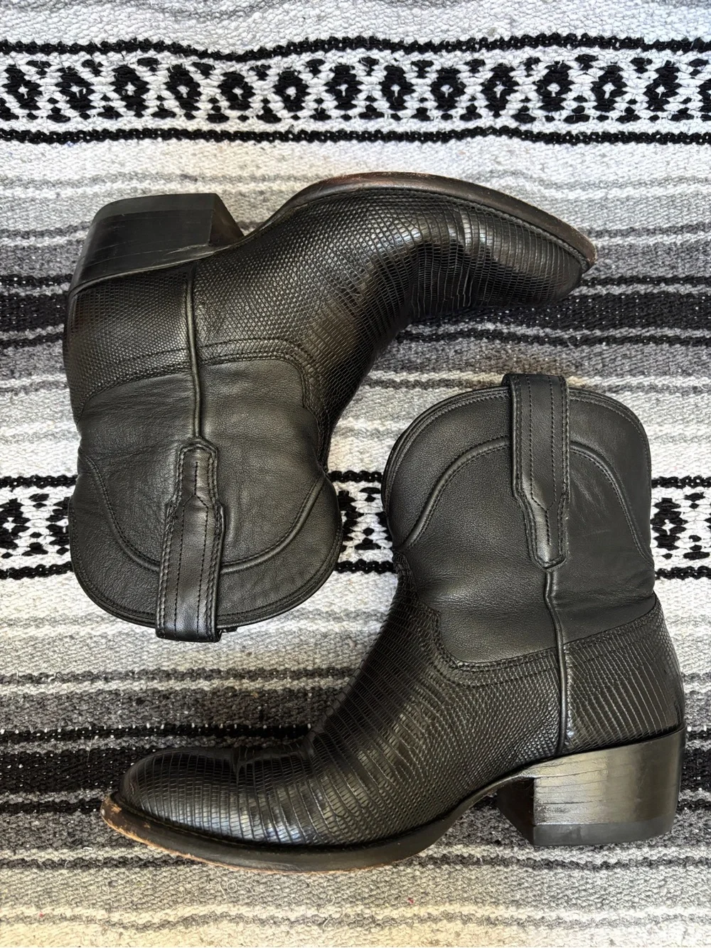 Tecovas The Josie Black Genuine Lizard Exotic Western Ankle Boots Size 7B